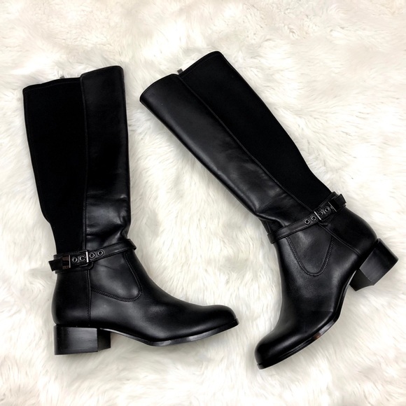 White House Black Market Shoes - 🇺🇸WHBM Black Leather Greer Mid-Calf Heeled Boots
